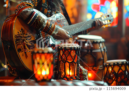 Hispanic Heritage Month Musicians Perform with Traditional Guitars 115694009