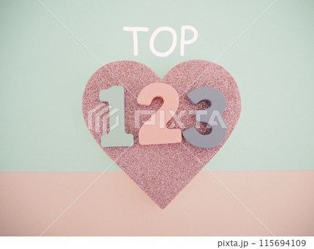 ハートにトップ3の文字　123の数字 115694109