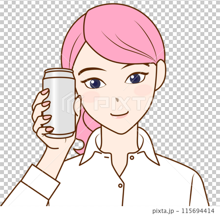 飲み物の缶を手に持つ女性のイラスト 115694414