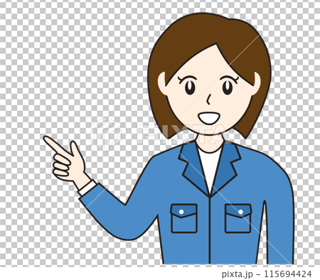 A female businesswoman worker wearing work clothes points to a point 115694424