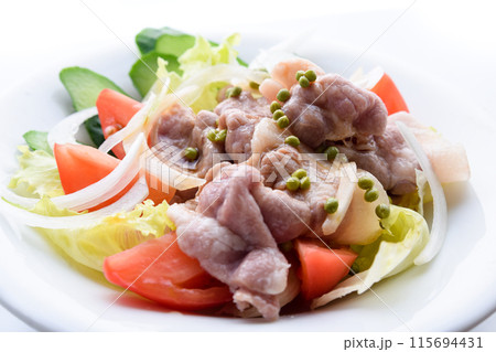 豚肉の炒め物とサラダ 115694431