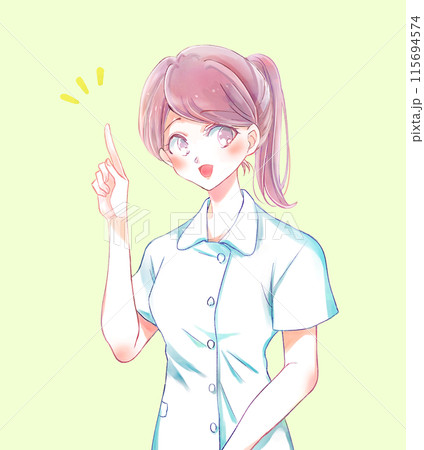人差し指を差す女性看護師 ポニーテール 人差し指を差す女性看護師 ポニーテール 115694574