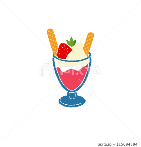 いちごパフェの手書き風アイコンイラスト　白背景の切り抜き 115694594