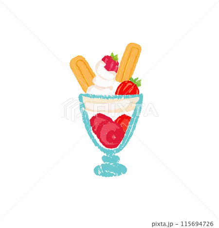 いちごパフェの水彩イラスト　白背景の切り抜き 115694726
