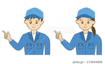 作業服を着た女性と男性の作業員がポイントを指差すイラスト 115694806