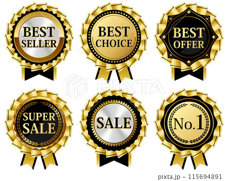 高級感のある販売促進ロゼット風エンブレム6種セット 高級感のある販売促進ロゼット風エンブレム6種セット 115694891