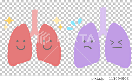 Healthy and unhealthy lungs - hand-drawn characters 115694908