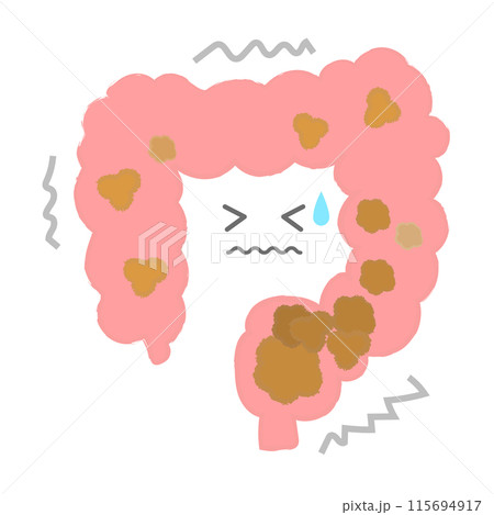 便秘気味な腸のイラスト　手書き風キャラクター 115694917