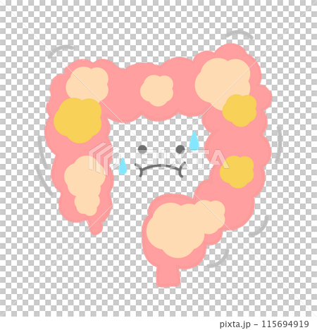 ガスが溜まりがちな腸のイラスト　手書き風キャラクター 115694919