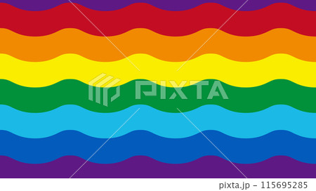 レインボーカラーの波線のベクター背景イラスト素材【横長】 115695285