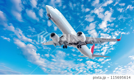 青空を滑空する旅客機 115695614