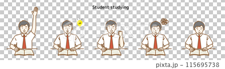 男學生學習場景卡通插畫套裝夏裝考試補習班膽量姿勢煙霧靈感 115695738