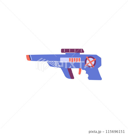 Laser tag gun, vector equipment for virtual shooting and aiming, laser pistol ray gun, cartoon game weapon blaster toy 115696151