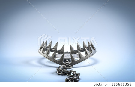 Bear trap waiting for prey on blue background Bear trap waiting for prey on blue background 115696353