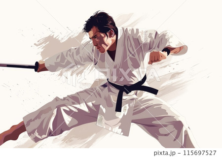 A martial arts master in white with a sword A martial arts master in white with a sword 115697527