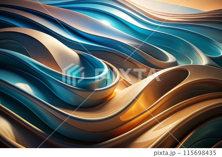 Smooth, glossy forms in abstract, modern design, oceanic color palette, generative ai Smooth, glossy forms in abstract, modern design, oceanic color palette, generative ai 115698435