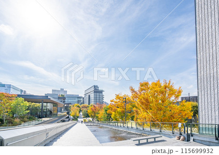 立川グリーンスプリングス　カスケード　階段　川の流れ　広場　立川市民の憩いの場 115699932