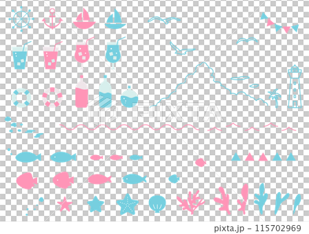 Marine motif icon illustration set Summer Sea 115702969
