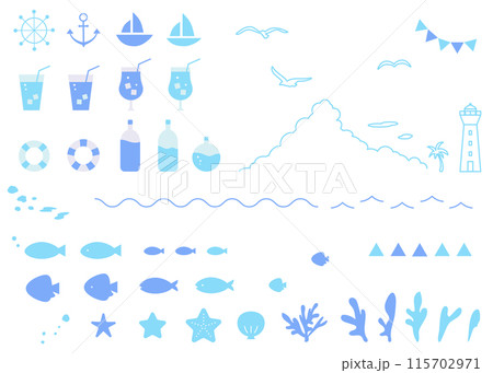 マリンモチーフのアイコンイラストセット 夏 海 マリンモチーフのアイコンイラストセット 夏 海 115702971