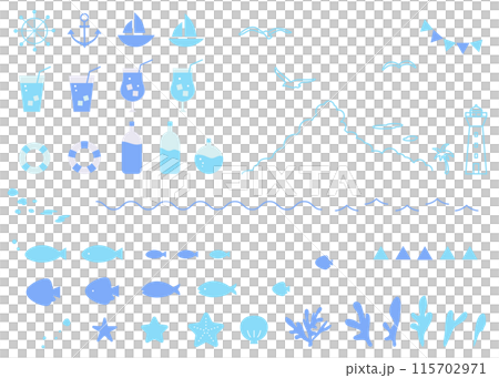 マリンモチーフのアイコンイラストセット 夏 海 マリンモチーフのアイコンイラストセット 夏 海 115702971