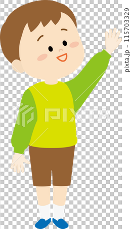 Illustration of a boy raising his hand 115703329