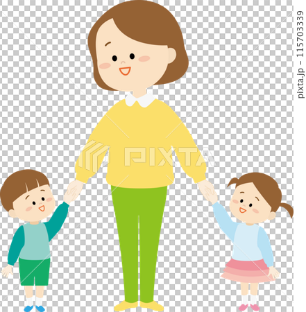 手を繋ぐ母と子のイラスト 115703339