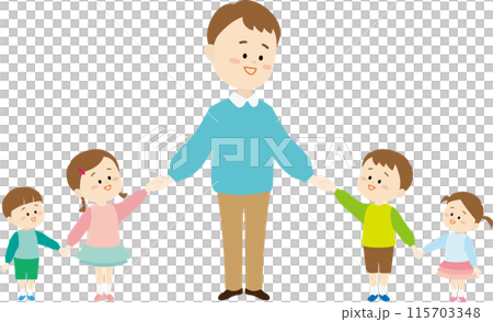 手を繋ぐ父と子のイラスト 手を繋ぐ父と子のイラスト 115703348