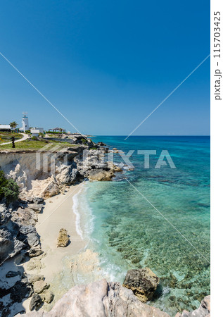 Scenic view of Caribbean Ocean at Punta Sur, Isla Mujeres Scenic view of Caribbean Ocean at Punta Sur, Isla Mujeres 115703425
