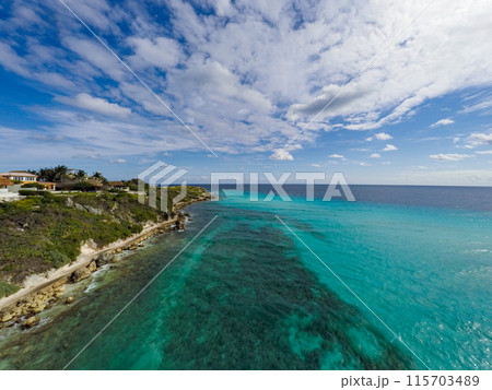 drone aerial shot of isla mujeres at mexico 115703489
