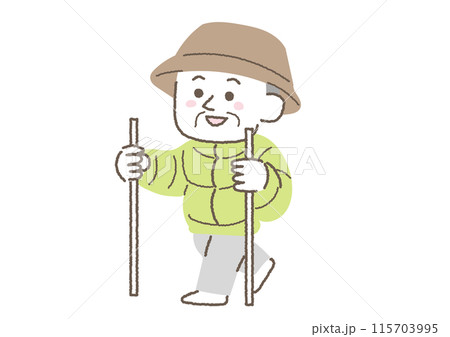 トレッキングをしているシニア男性のイラスト 115703995