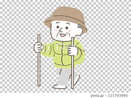 トレッキングをしているシニア男性のイラスト 115703995