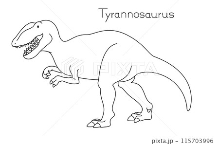 恐竜塗り絵　リアルでかわいい恐竜　ティラノサウルスの線画　横向き 115703996