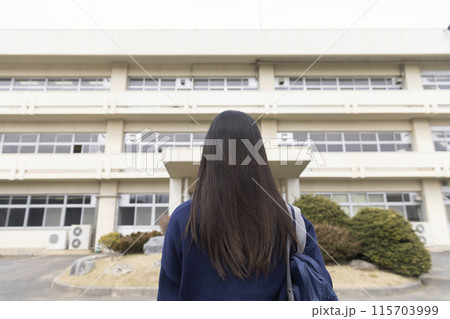 校舎の前に立つ女子高生後ろ姿 校舎の前に立つ女子高生後ろ姿 115703999