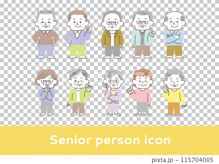老年人各種面部表情和姿勢的插圖集（全身） 115704005