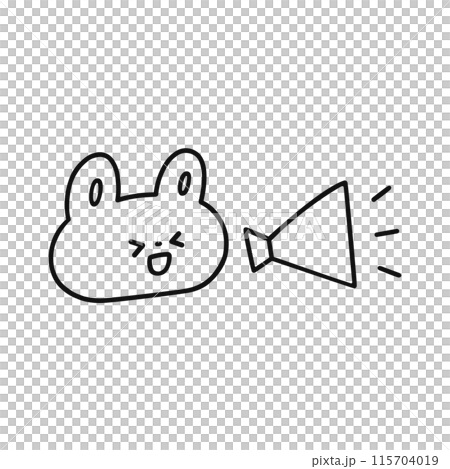 メガホンでお知らせするウサギ・線画 メガホンでお知らせするウサギ・線画 115704019