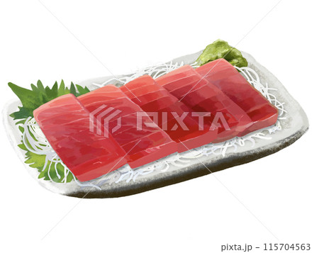 マグロの刺身(赤身)薬味、皿付き マグロの刺身(赤身)薬味、皿付き 115704563