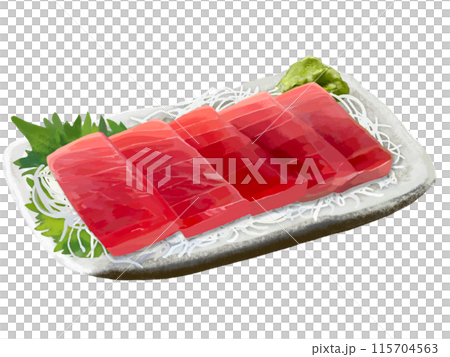 マグロの刺身(赤身)薬味、皿付き マグロの刺身(赤身)薬味、皿付き 115704563