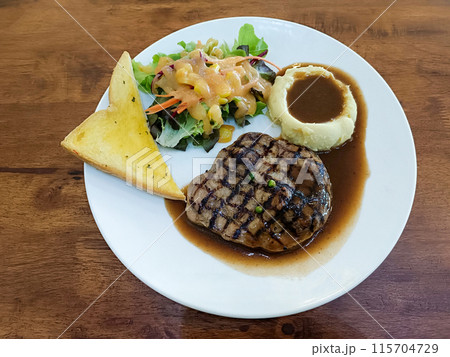 black pepper steak on table 115704729
