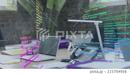 Image of data processing over laptop in office 115704956
