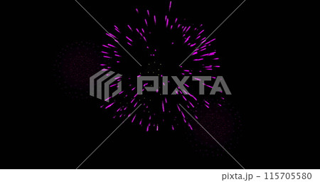 Image of moving shapes and fireworks over black background 115705580