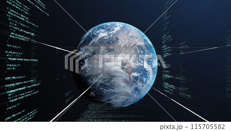 Image of data processing over globe on blue background 115705582