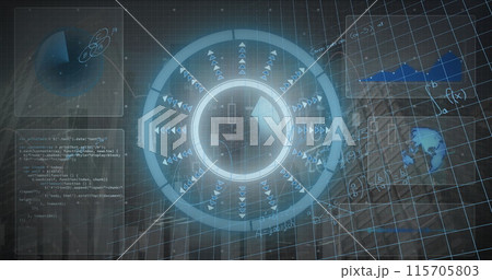 Image of data processing over cityscape Image of data processing over cityscape 115705803