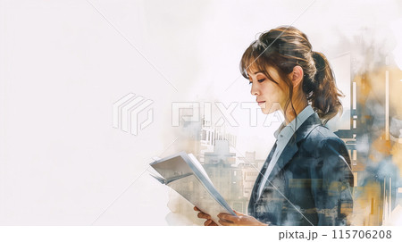 書類に目を通すビジネススーツの女性求職者のイラスト素材 [115706208] - PIXTA