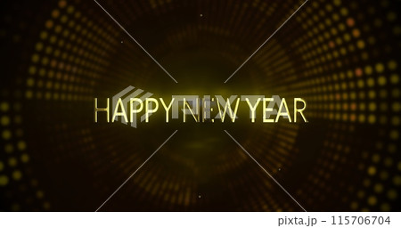 Image of happy new year text and lights on black background Image of happy new year text and lights on black background 115706704