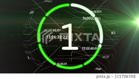 Image of countdown to midnight in circle on black background Image of countdown to midnight in circle on black background 115706708