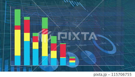 Image of colourful graph and data processing on interface charts 115706755
