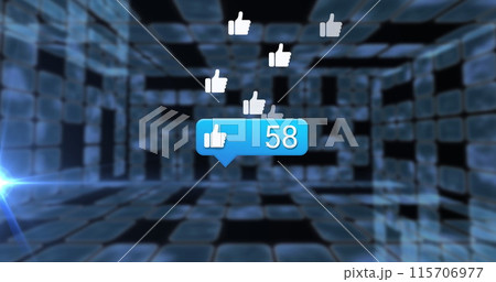 Image of social media like icons and numbers over dark background Image of social media like icons and numbers over dark background 115706977