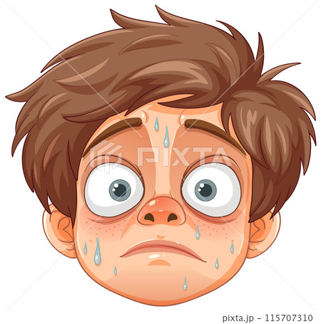 Worried Boy with Sweaty Face 115707310