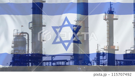Image of oil platform over flag of israel 115707492