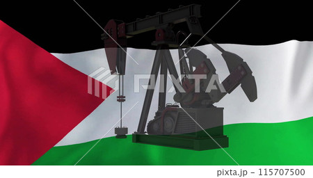 Image of oil rig over flag of palestine 115707500
